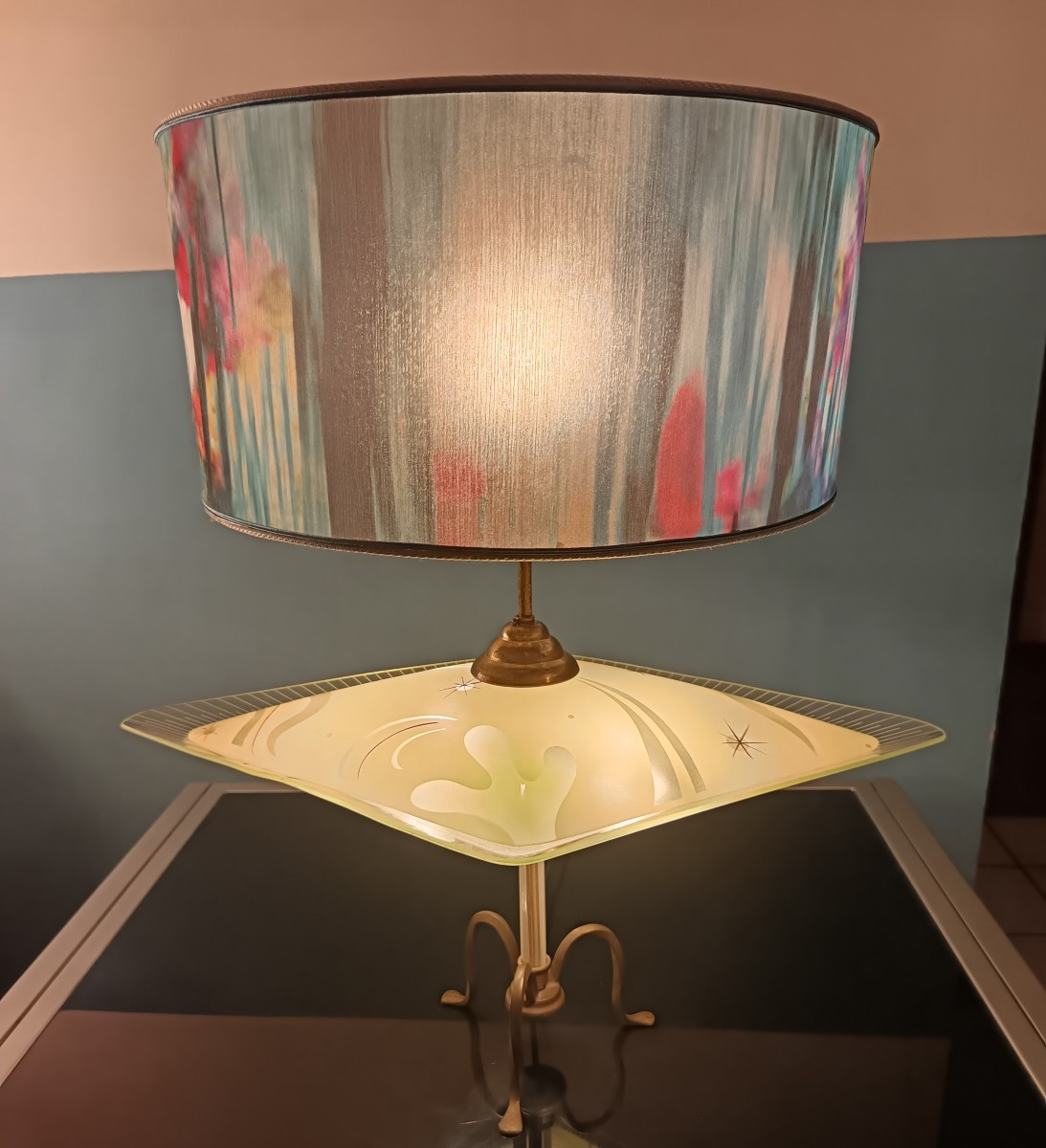 Lampada "astronave" vetri incisi e decorati con costellazioni 1960-photo-2