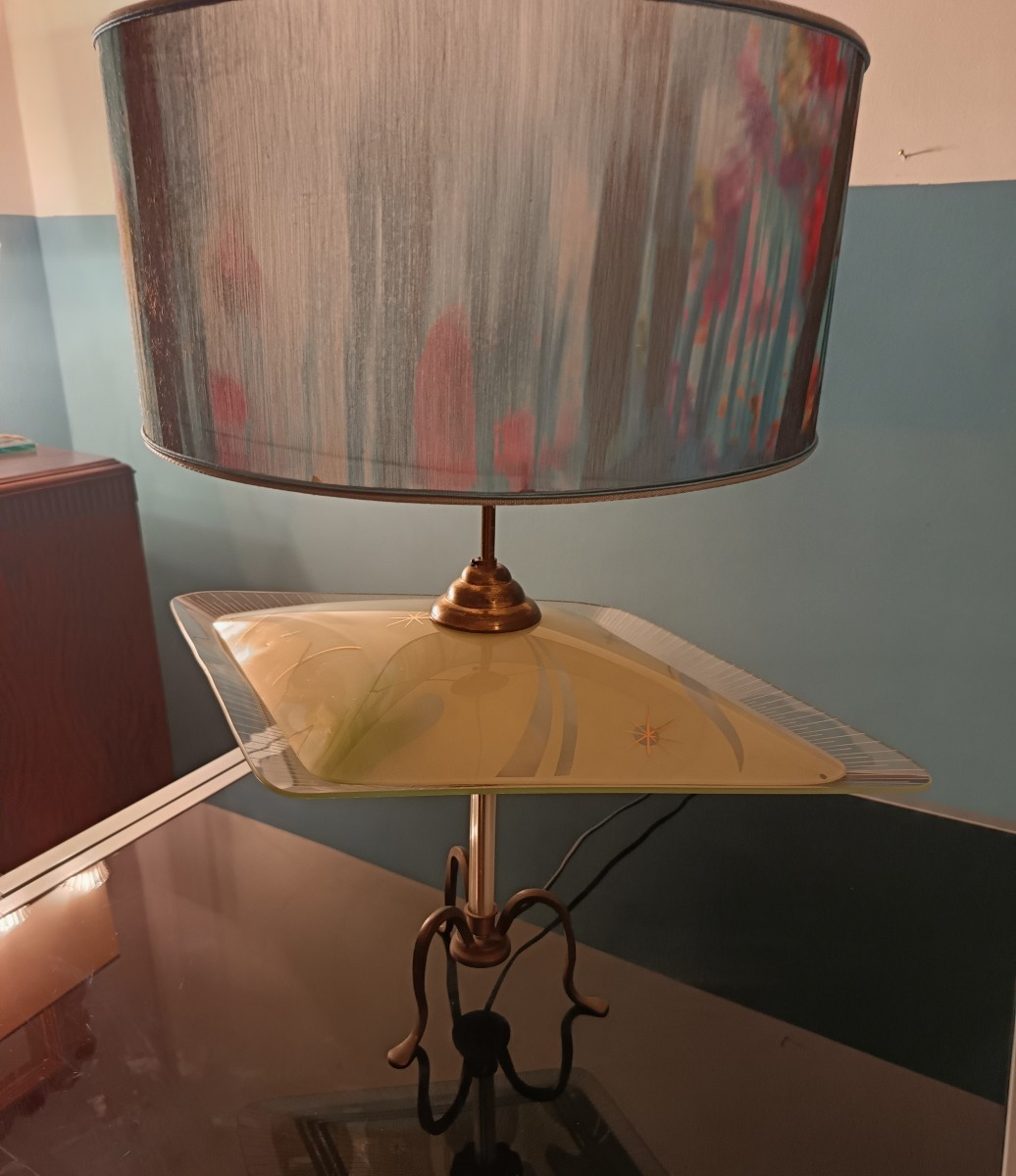 Lampada "astronave" vetri incisi e decorati con costellazioni 1960-photo-4