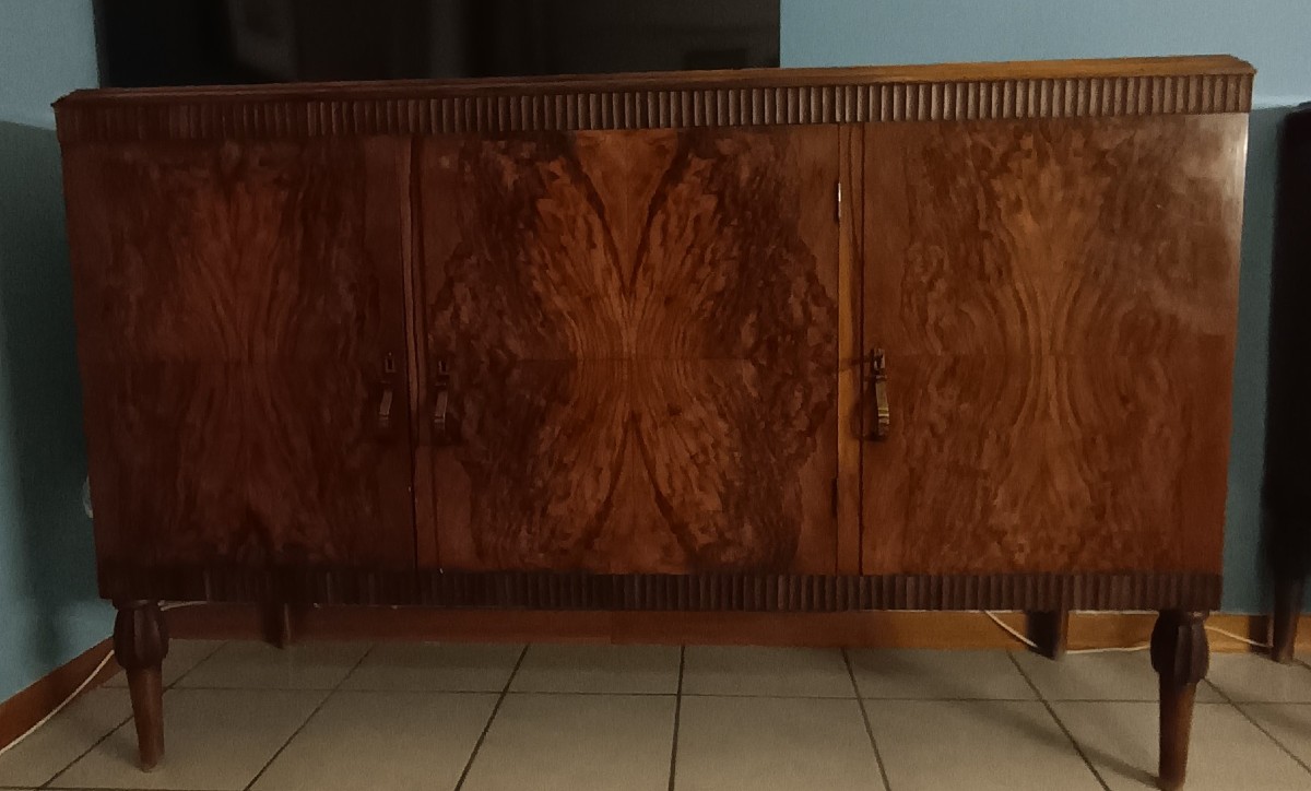 Coppia credenze Art Decò 1950 radica di noce-photo-2