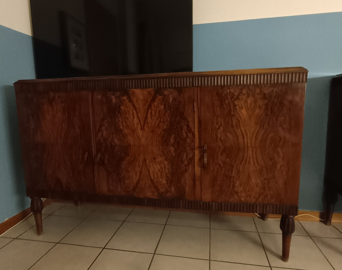 Coppia credenze Art Decò 1950 radica di noce-photo-4
