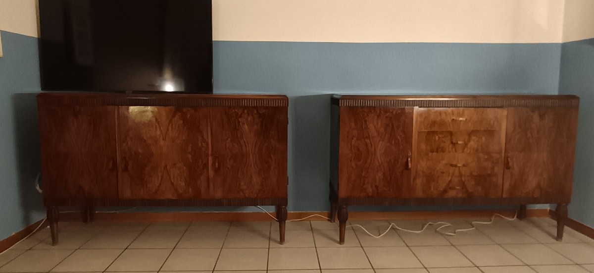 Coppia credenze Art Decò 1950 radica di noce-photo-2