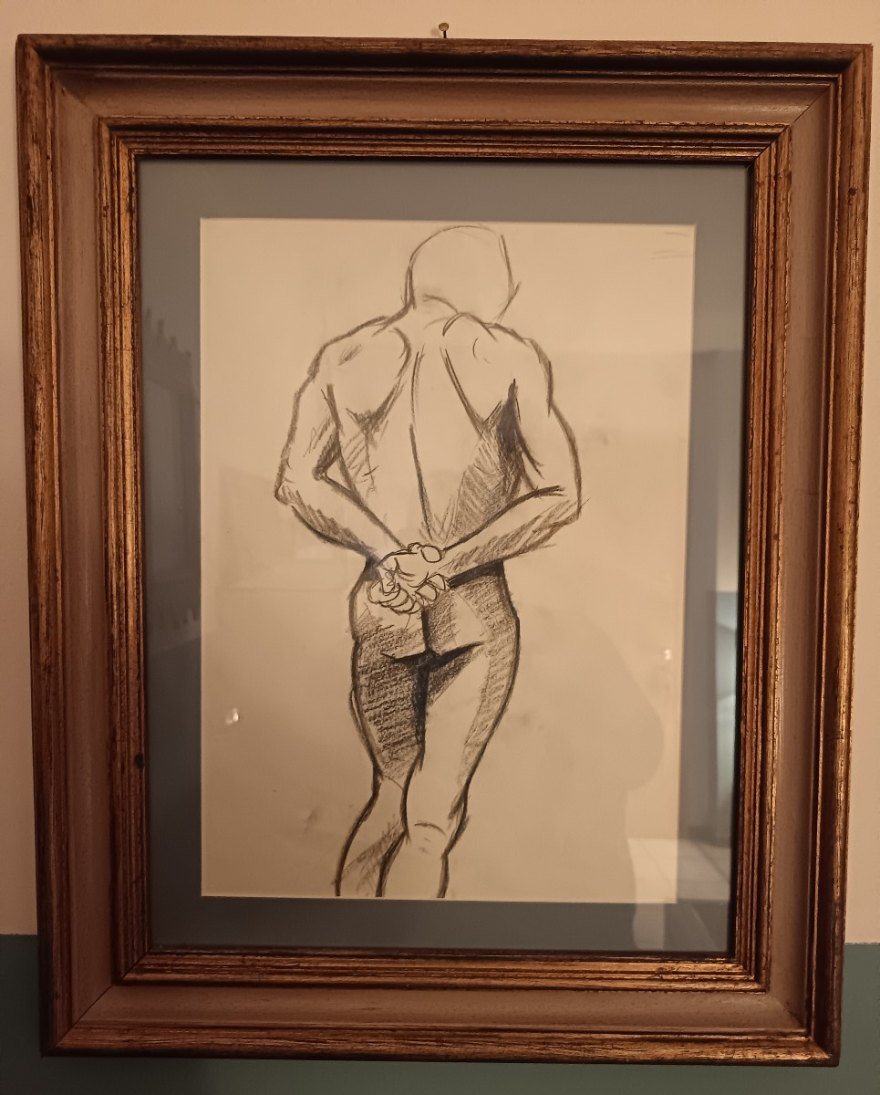 Coppia di disegni nudo uomo del 900