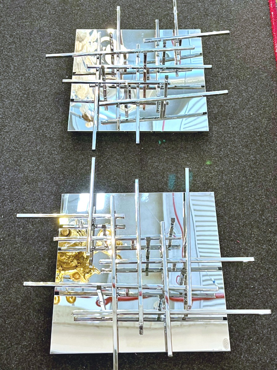 Coppia di plafoniere in acciaio Space Age anni 70-photo-1