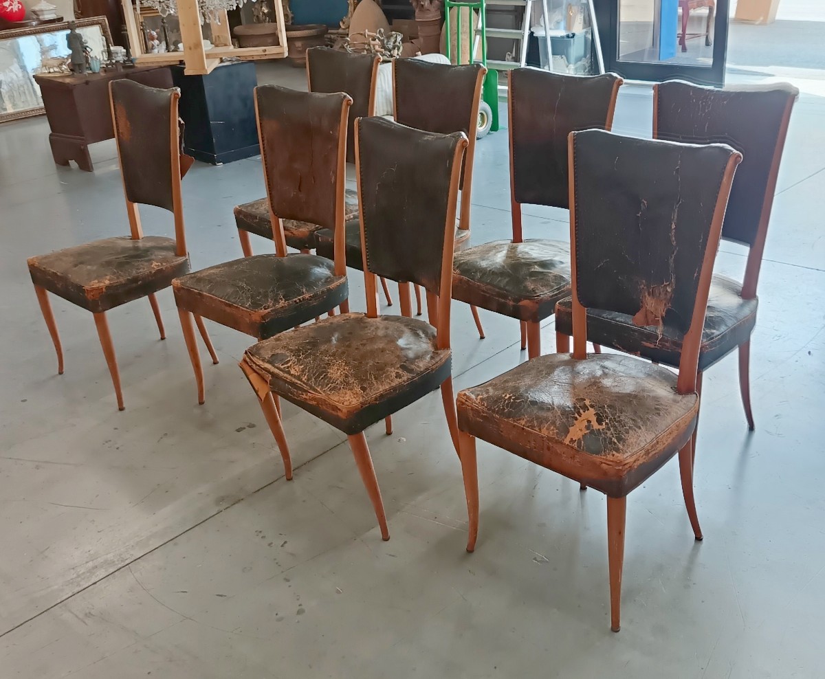 8 sedie seduta in pelle del 1930/40 Osvaldo Borsani