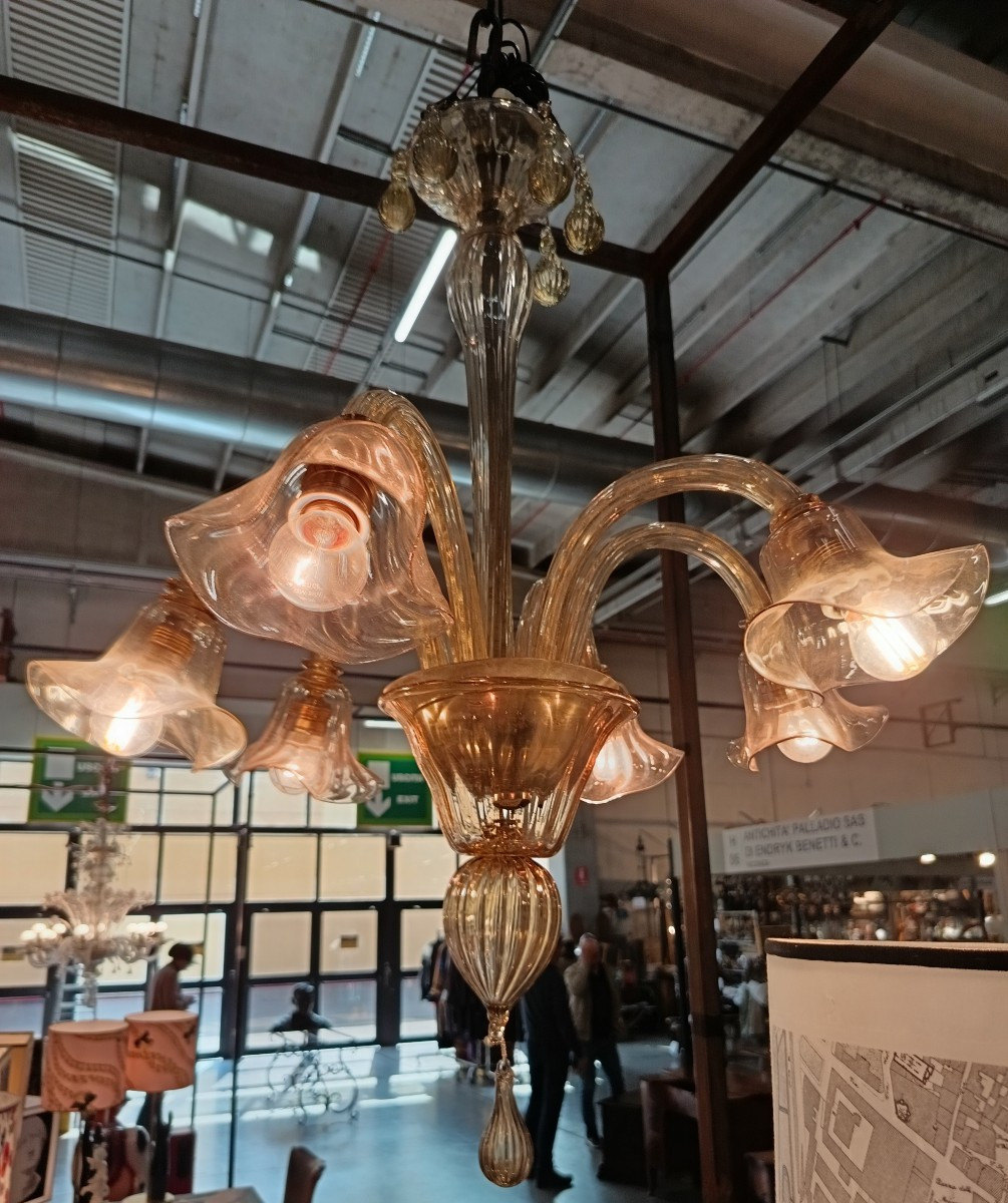 Lampadario Paolo Venini 1938 in vetro di Murano-photo-4