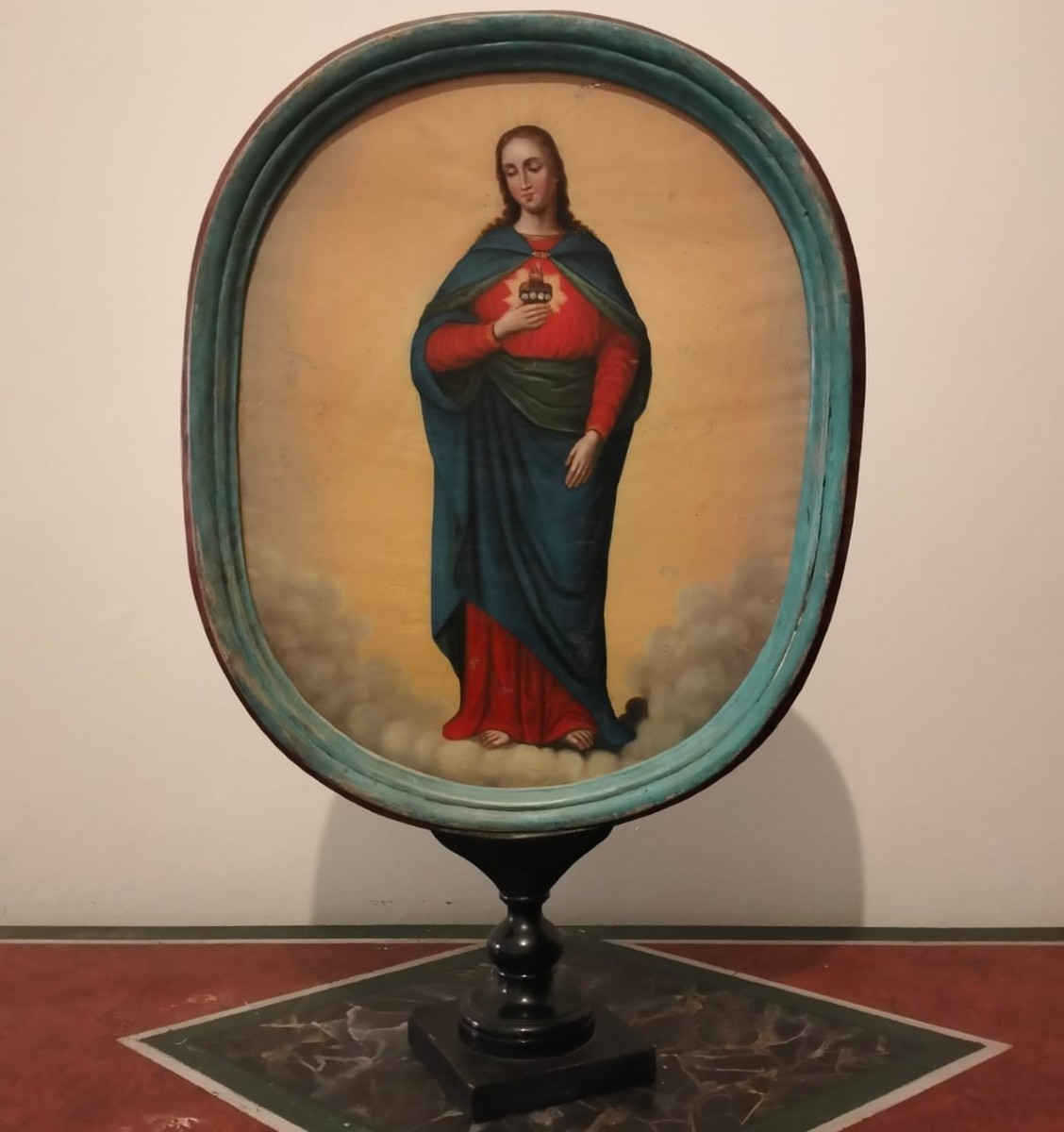 Stendardo da processione olio su tela dell’800 Maria e Gesù