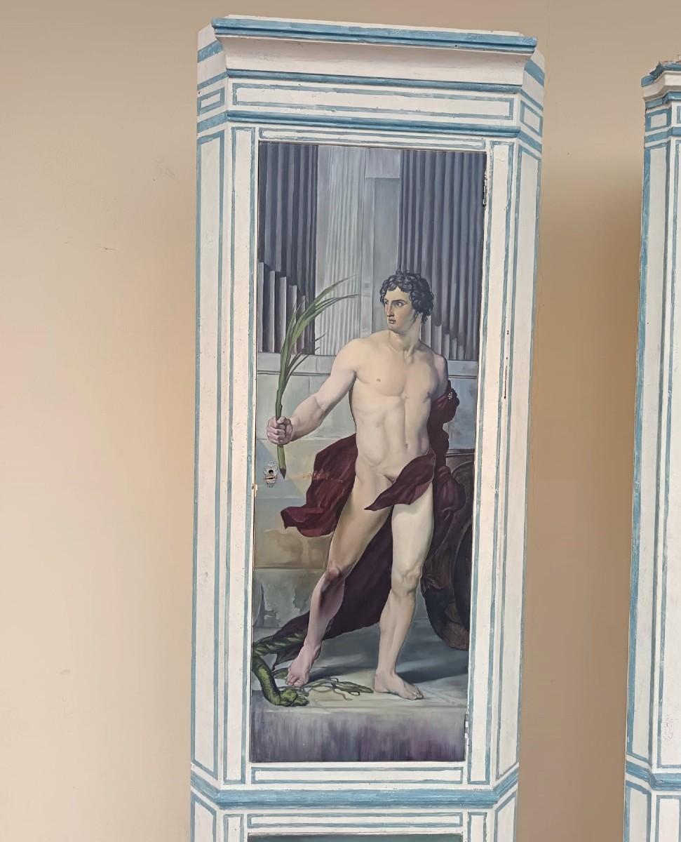 Coppia di Angoliere Lignee del 1850 da Palazzo Nobiliare con 4 Dipinti Hayez-photo-2