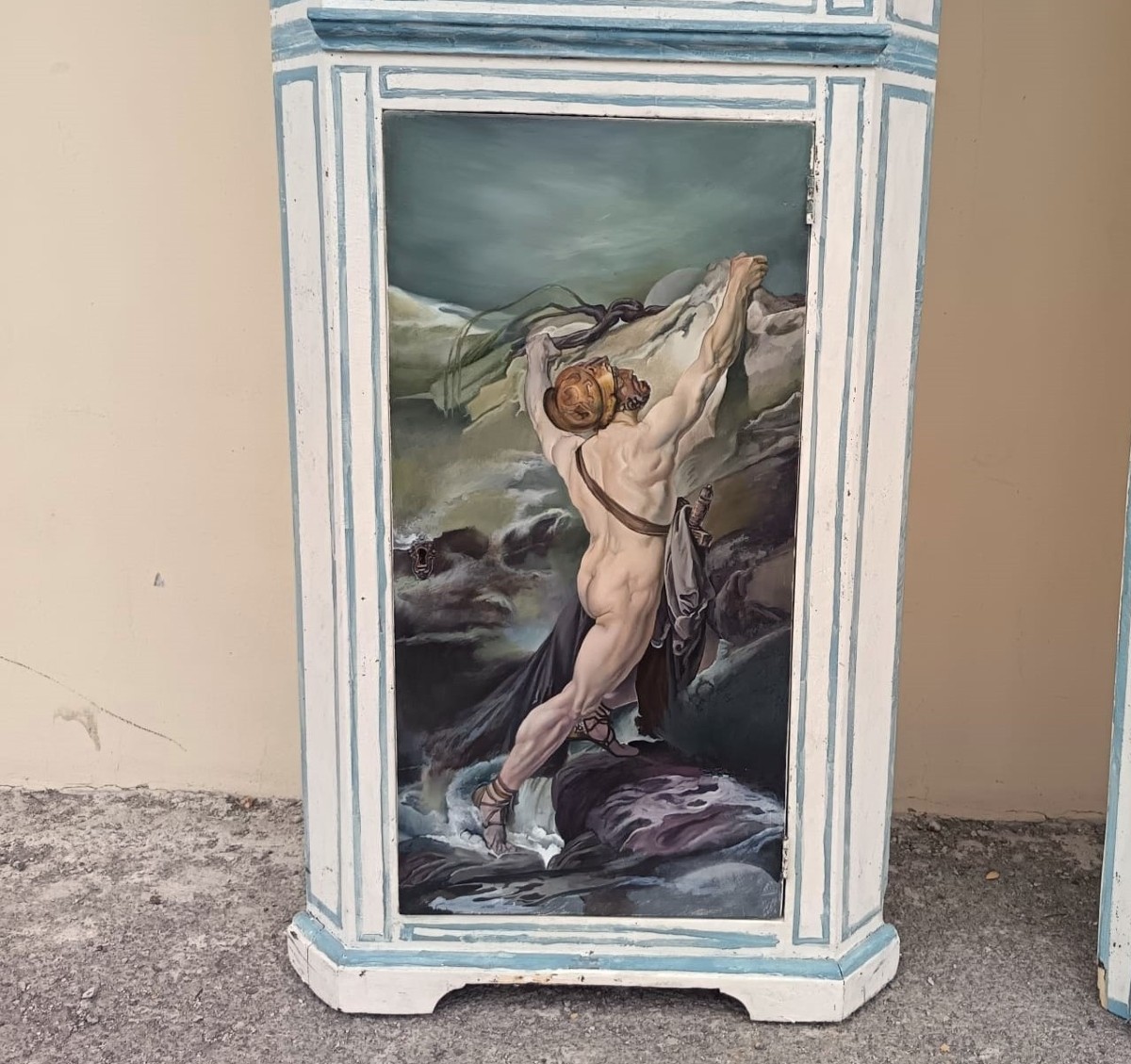 Coppia di Angoliere Lignee del 1850 da Palazzo Nobiliare con 4 Dipinti Hayez-photo-3