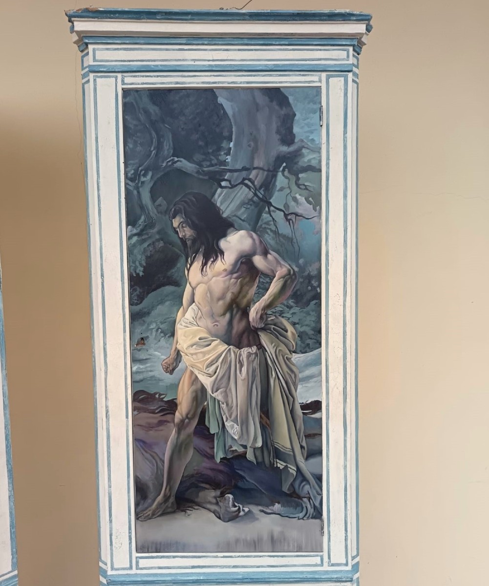 Coppia di Angoliere Lignee del 1850 da Palazzo Nobiliare con 4 Dipinti Hayez-photo-4