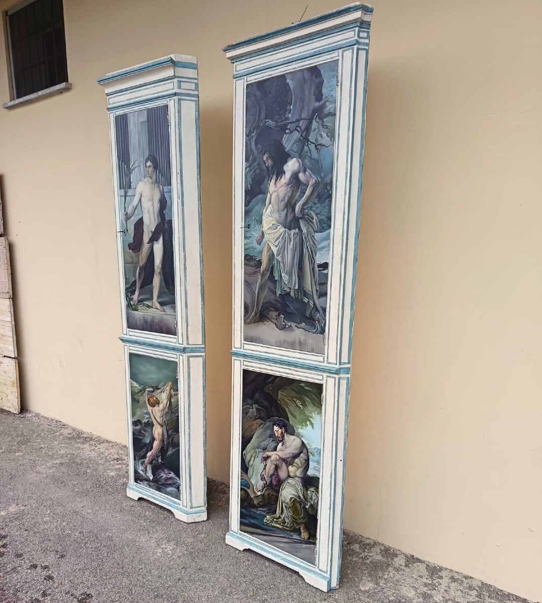 Coppia di Angoliere Lignee del 1850 da Palazzo Nobiliare con 4 Dipinti Hayez-photo-4