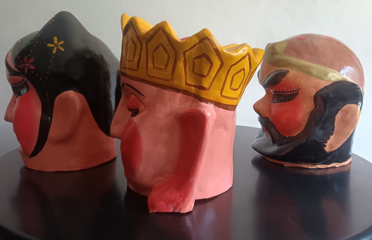 Trittico di maschere cinesi del 1920 papier mache-photo-2