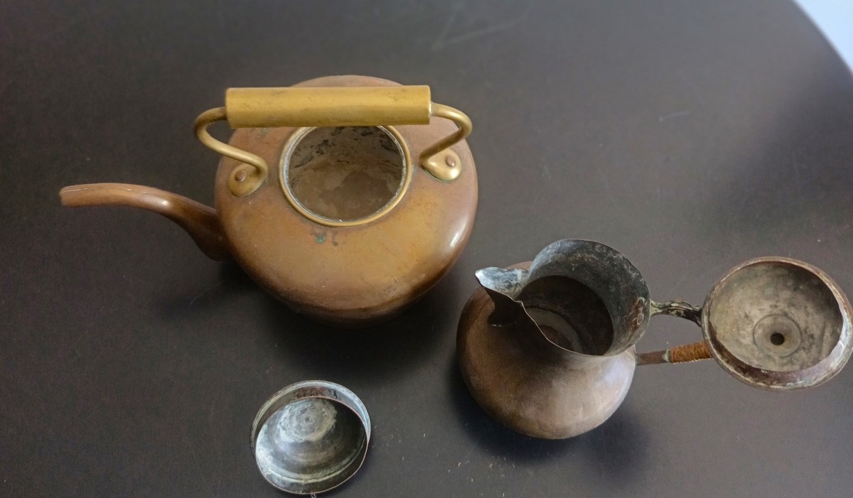 Teiera con bollitore con coperchio 800 rame e bronzo-photo-1