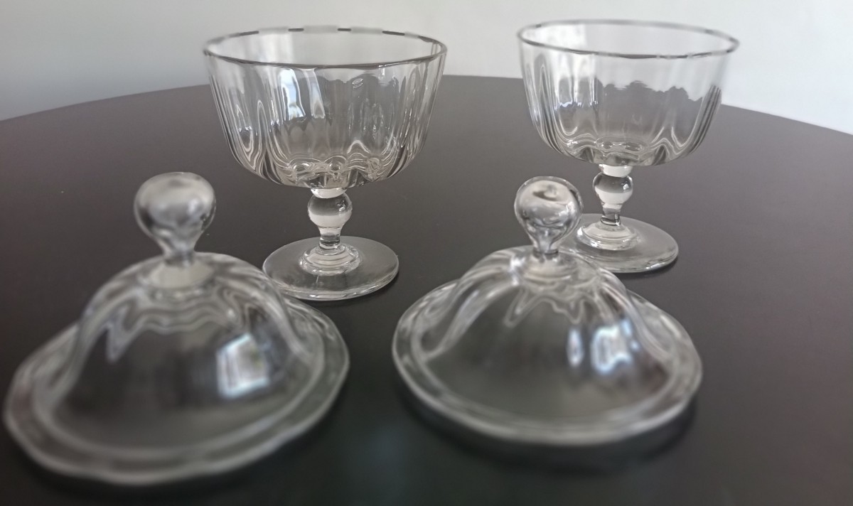 Coppia di scatole con coperchio in vetro soffiato in Murano nel 1920-photo-3