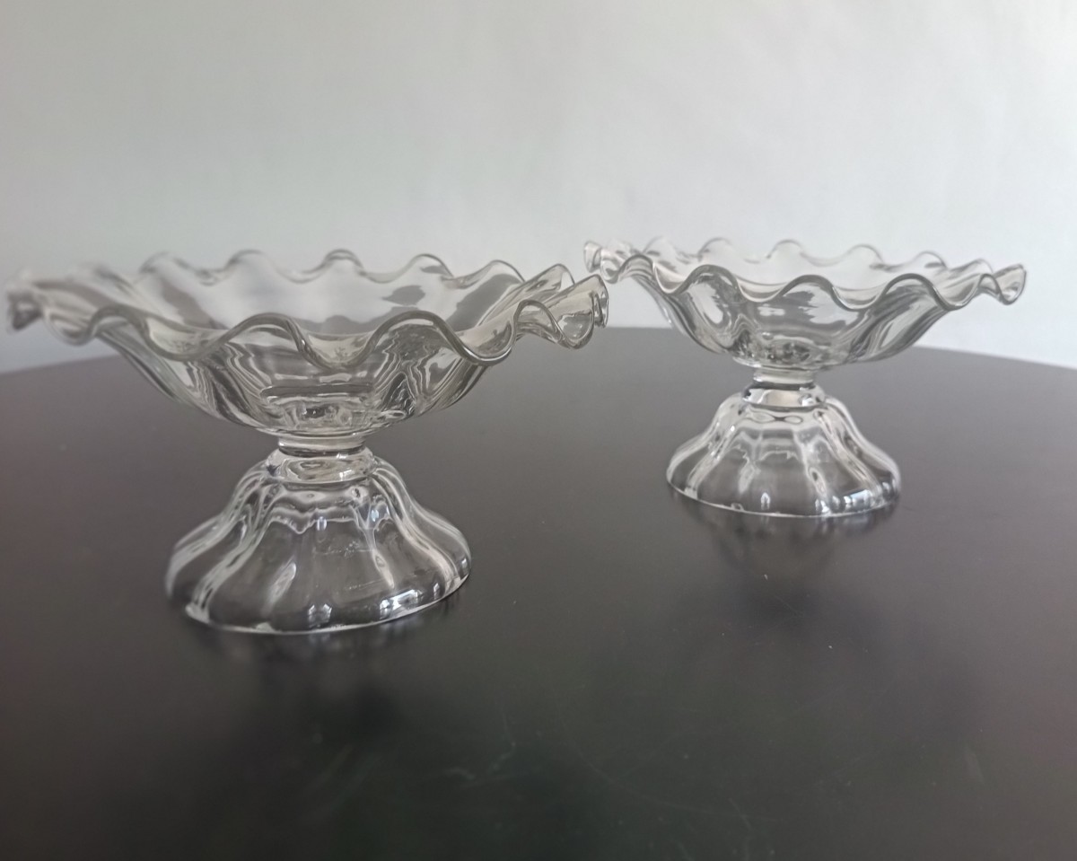 Coppia di alzatina per biscotti in vetro di Murano del 1930