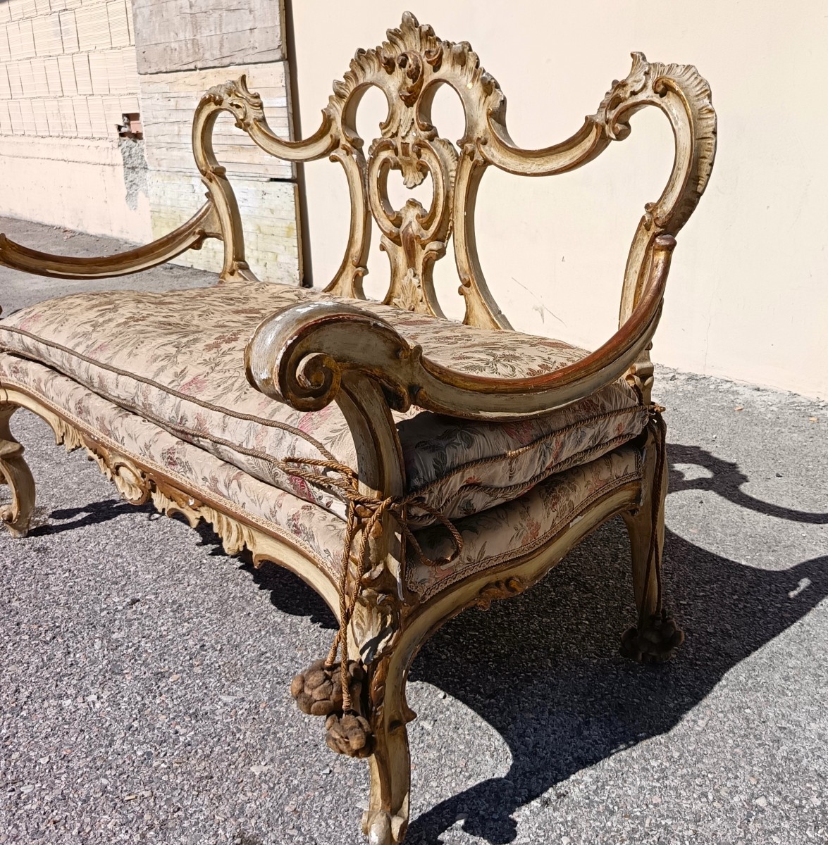 Panca Veneziana del 700 laccato in legno intagliato-photo-2