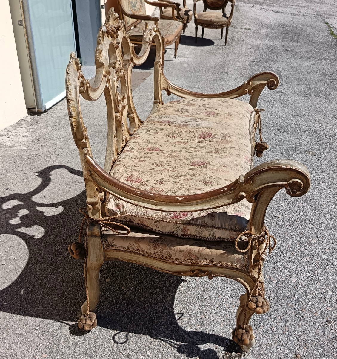 Panca Veneziana del 700 laccato in legno intagliato-photo-4