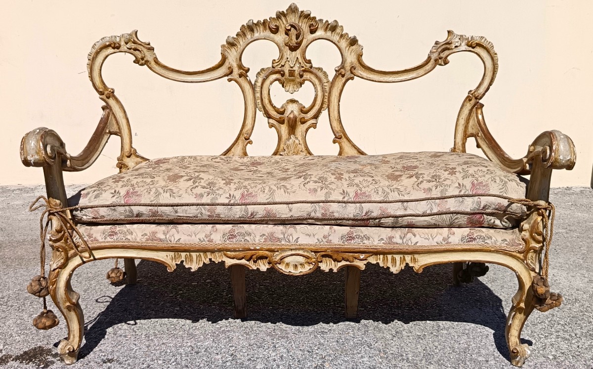 Panca Veneziana del 700 laccato in legno intagliato-photo-1