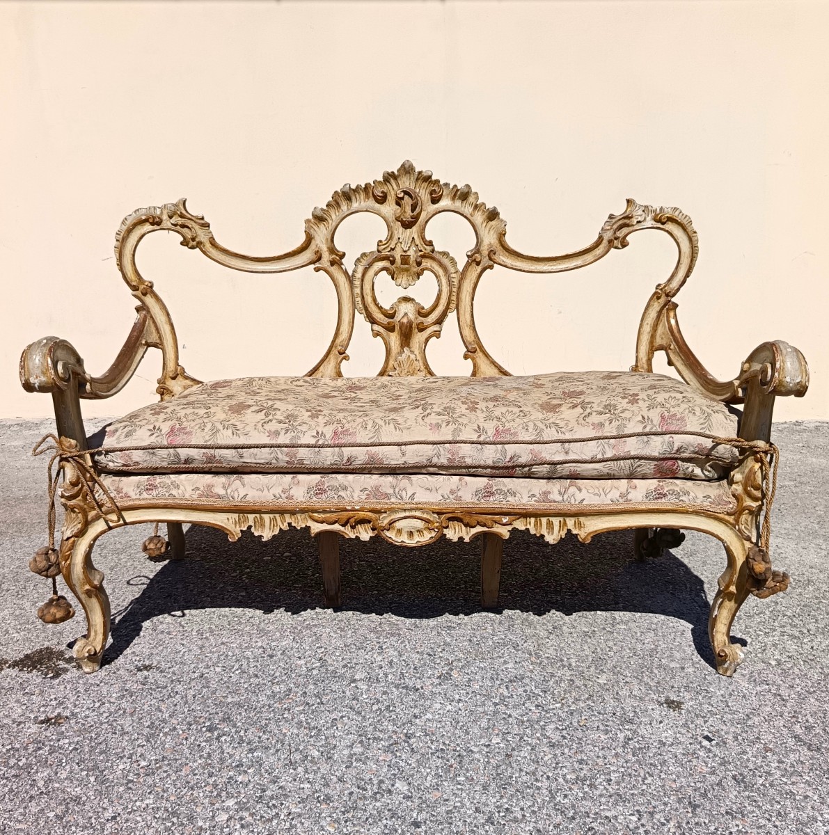 Panca Veneziana del 700 laccato in legno intagliato-photo-2