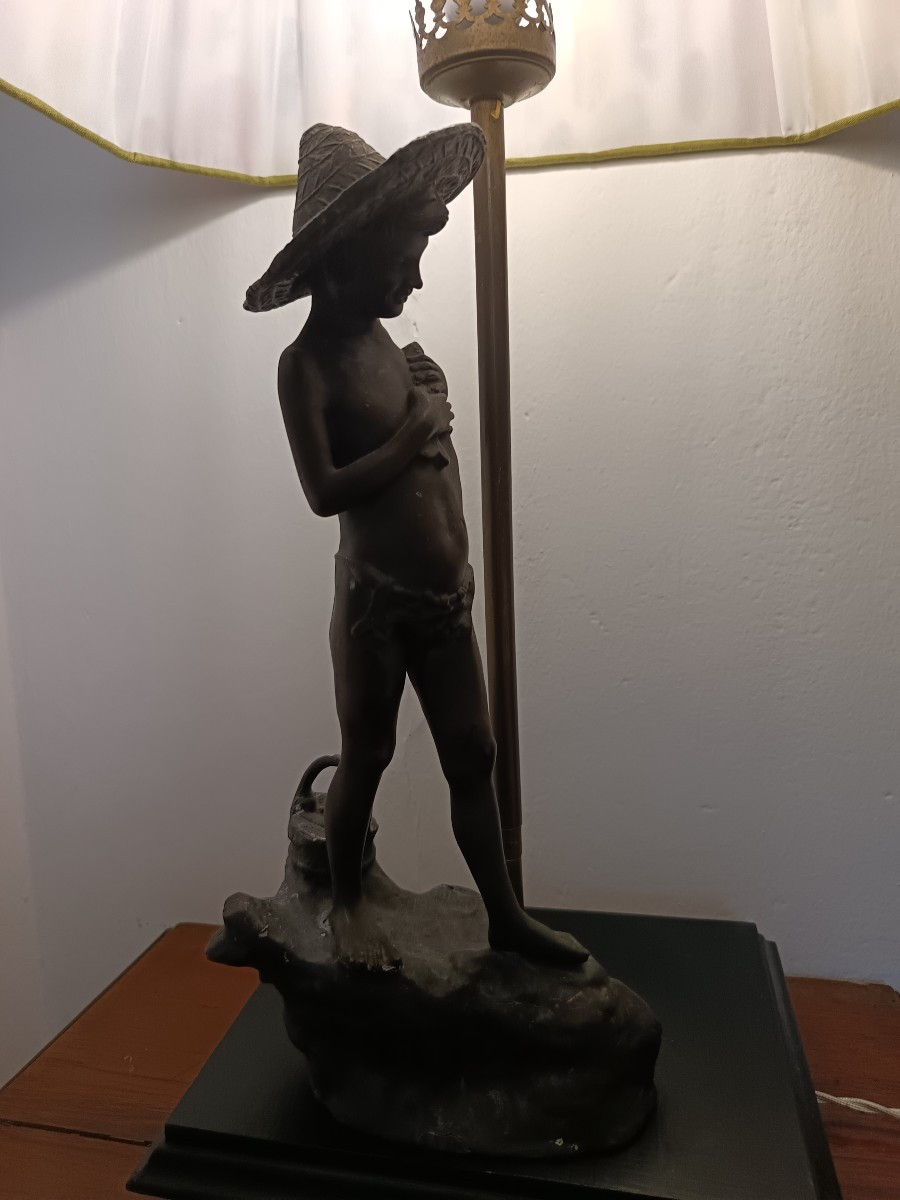 Lampada con pescatorello in bronzo 800 Giovanni Varlese-photo-2