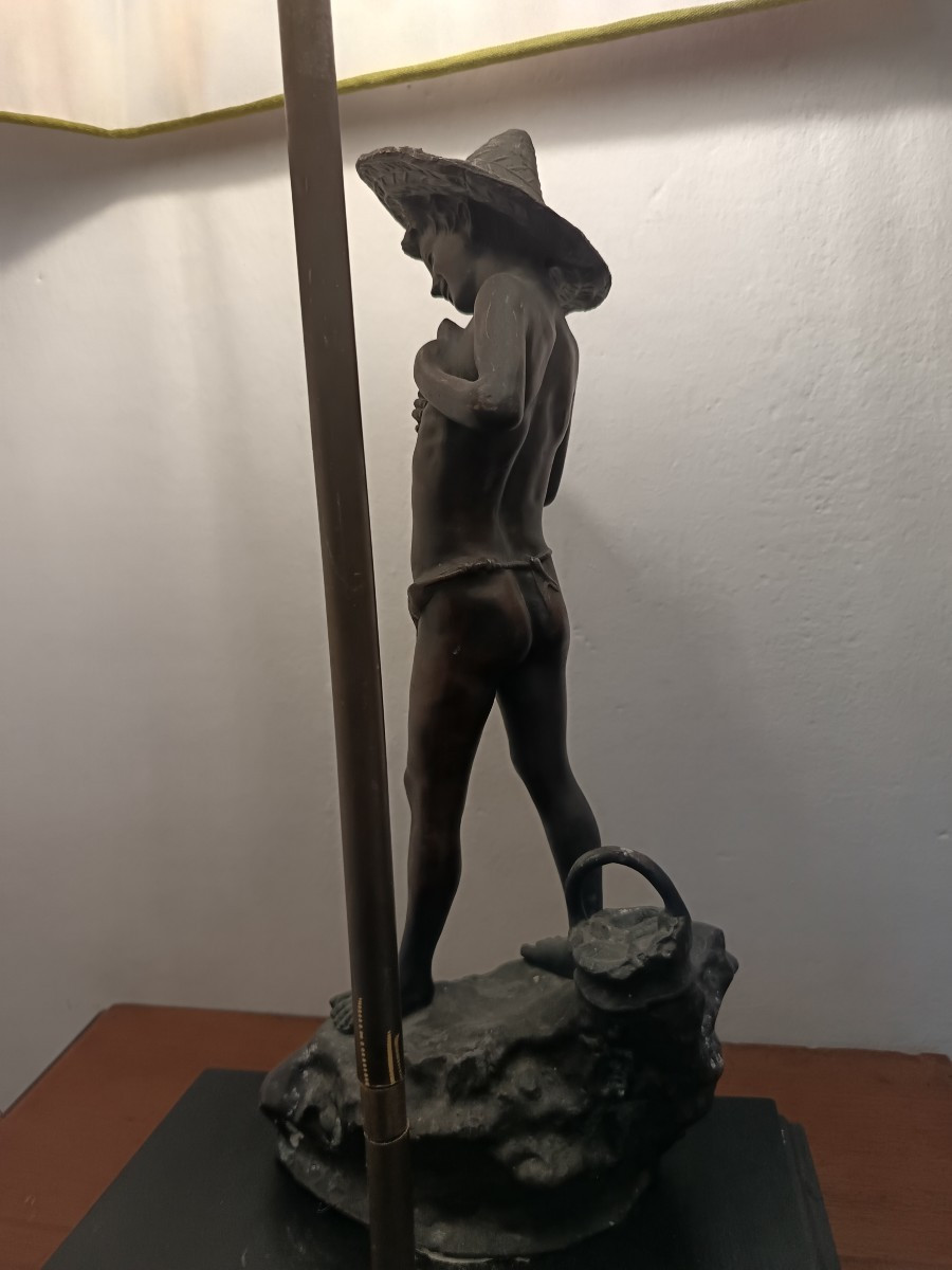 Lampada con pescatorello in bronzo 800 Giovanni Varlese-photo-3