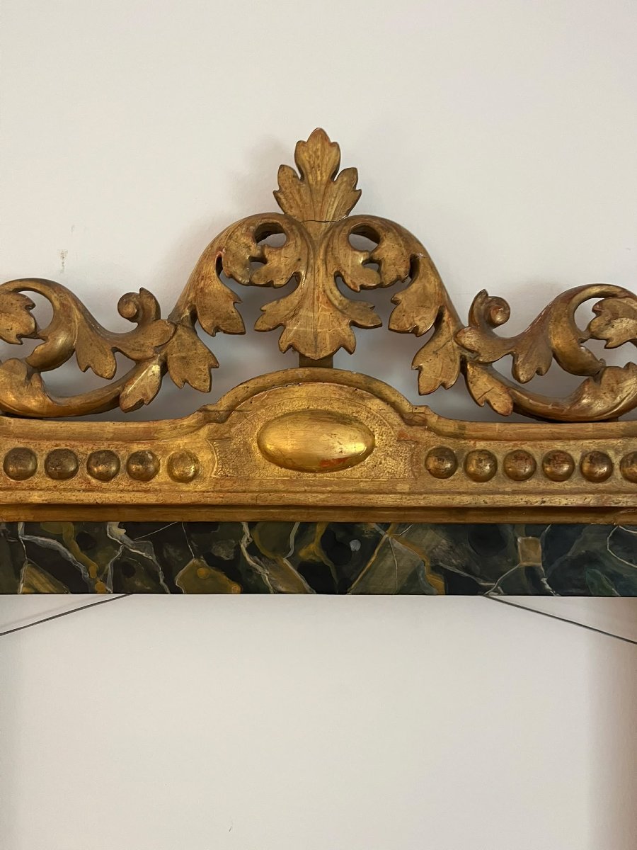 Cornice in legno dorato al mercurio veneziana del 700 con cimasa-photo-6