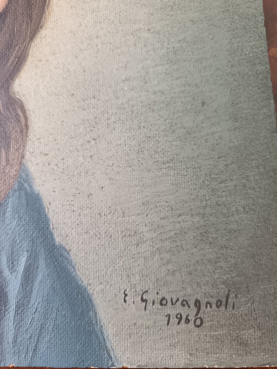 Olio su tavola il volto di Gesù 1960 firmato-photo-4