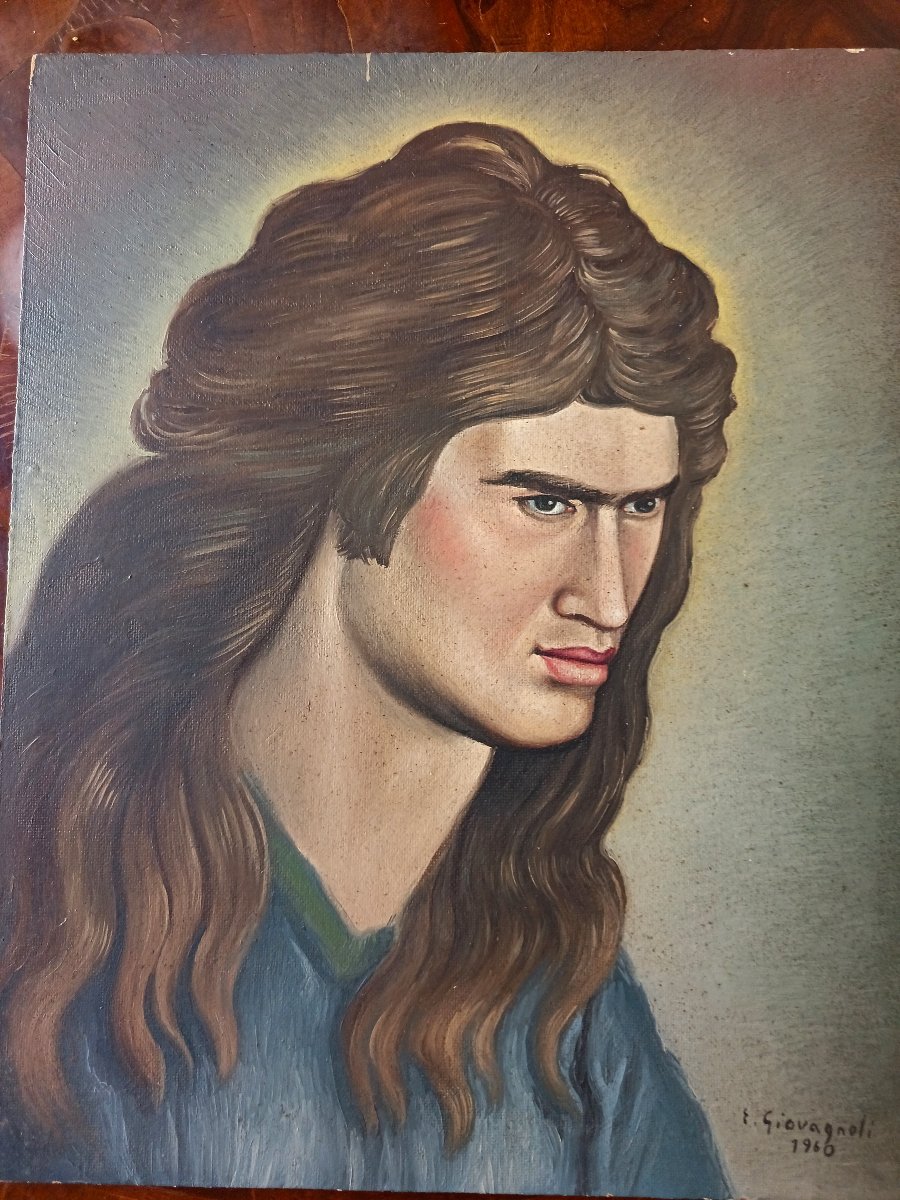 Olio su tavola il volto di Gesù 1960 firmato