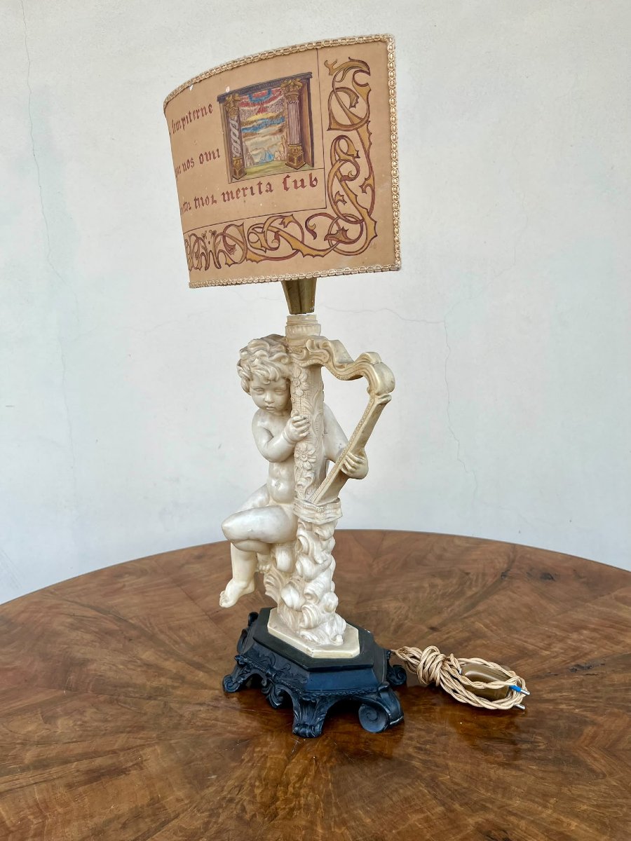 Lampada da tavolo bachelite cupido suona un'arpa 1940-photo-2