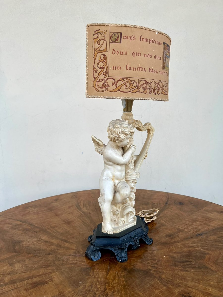 Lampada da tavolo bachelite cupido suona un'arpa 1940-photo-4