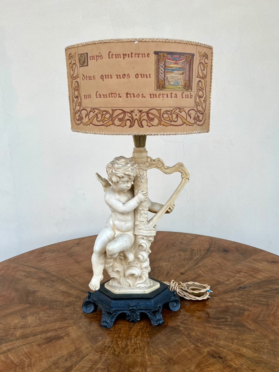 Lampada da tavolo bachelite cupido suona un'arpa 1940