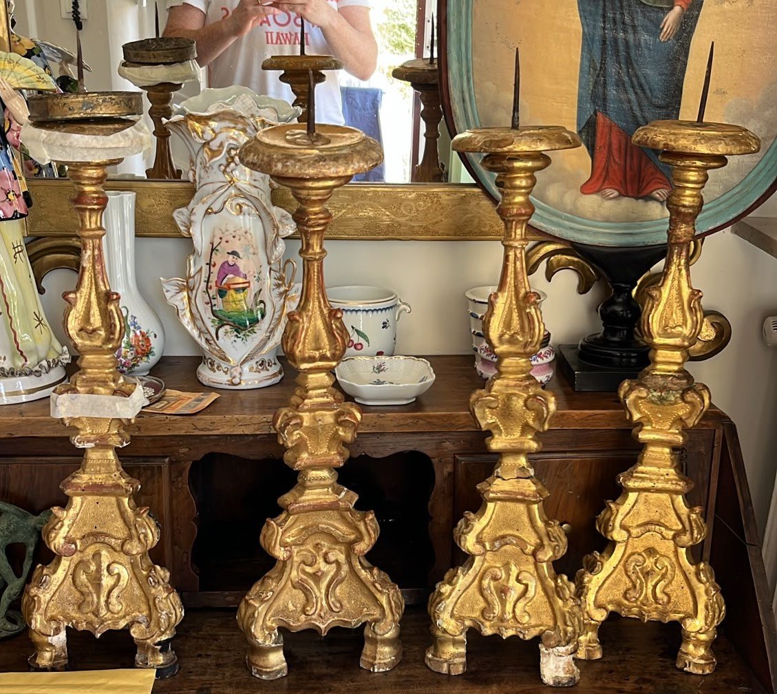 5 torciere barocche dorate oro zecchino del 700