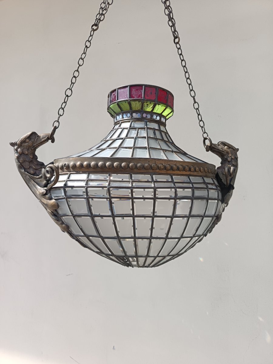 Lanterna ovale fine 800 con vetri stile Tiffany-photo-2