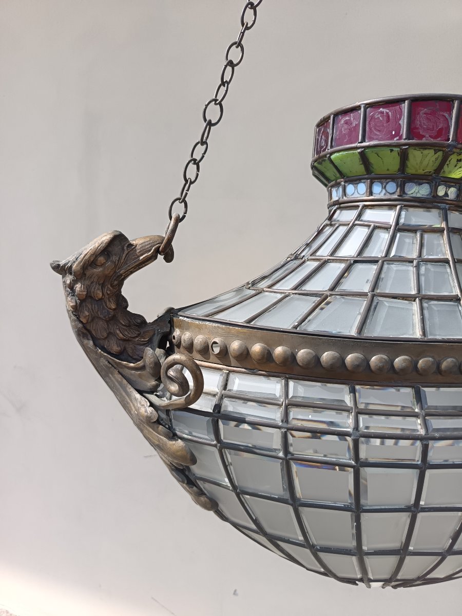 Lanterna ovale fine 800 con vetri stile Tiffany-photo-3