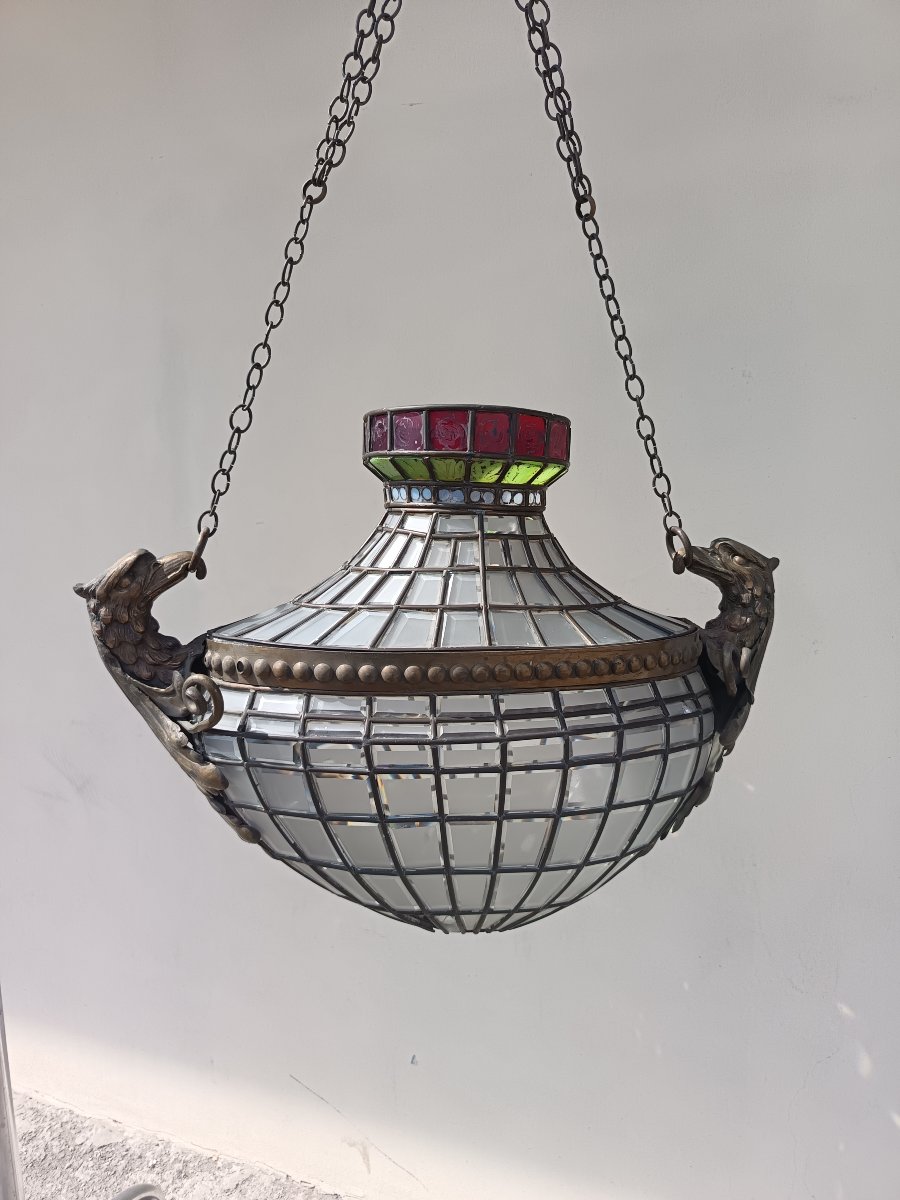 Lanterna ovale fine 800 con vetri stile Tiffany