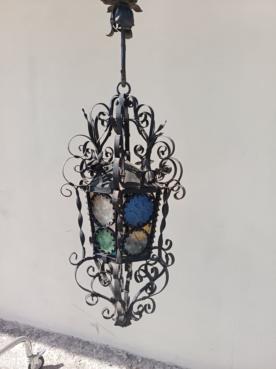 Lanterna in lamierino"Santa Caterina" Veneziana 800 con vetri colorati