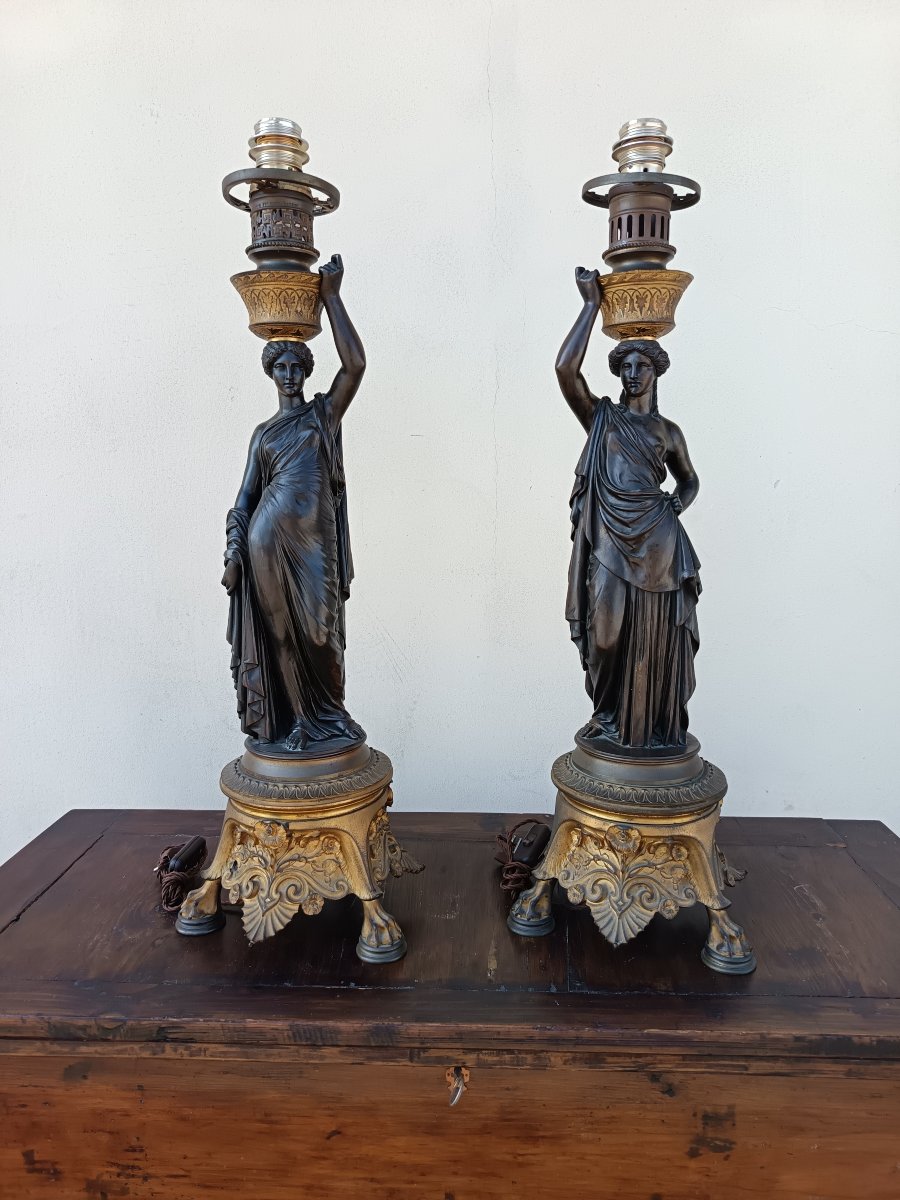 Coppia Lampade in bronzo 1790/1800 Parigi-photo-2