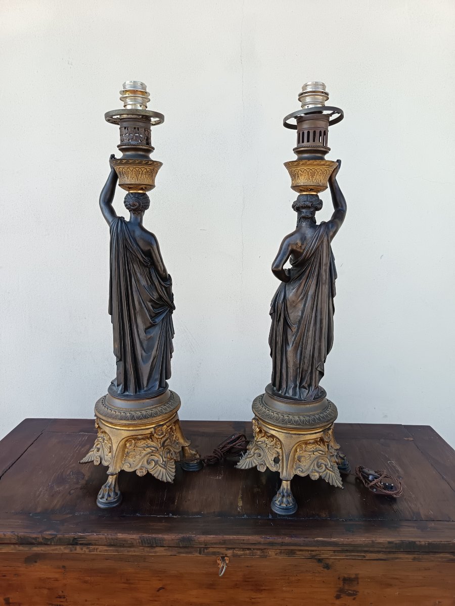 Coppia Lampade in bronzo 1790/1800 Parigi-photo-2