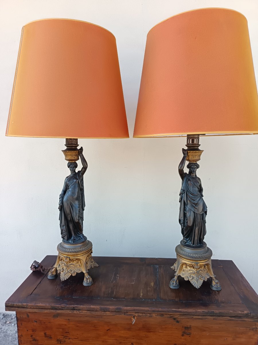 Coppia Lampade in bronzo 1790/1800 Parigi-photo-3