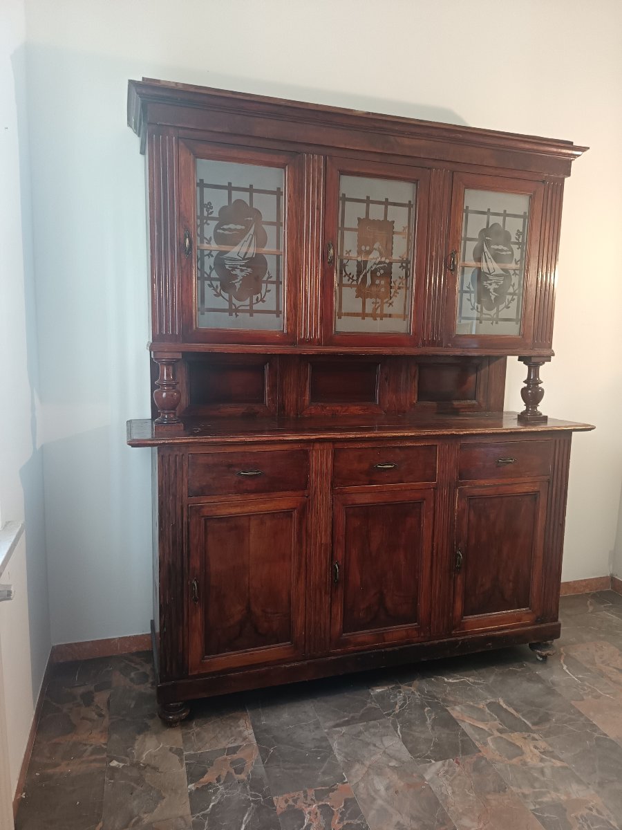 Antica dispensa 800 in abete con vetri satinati Emilia Romagna Rimini-photo-3