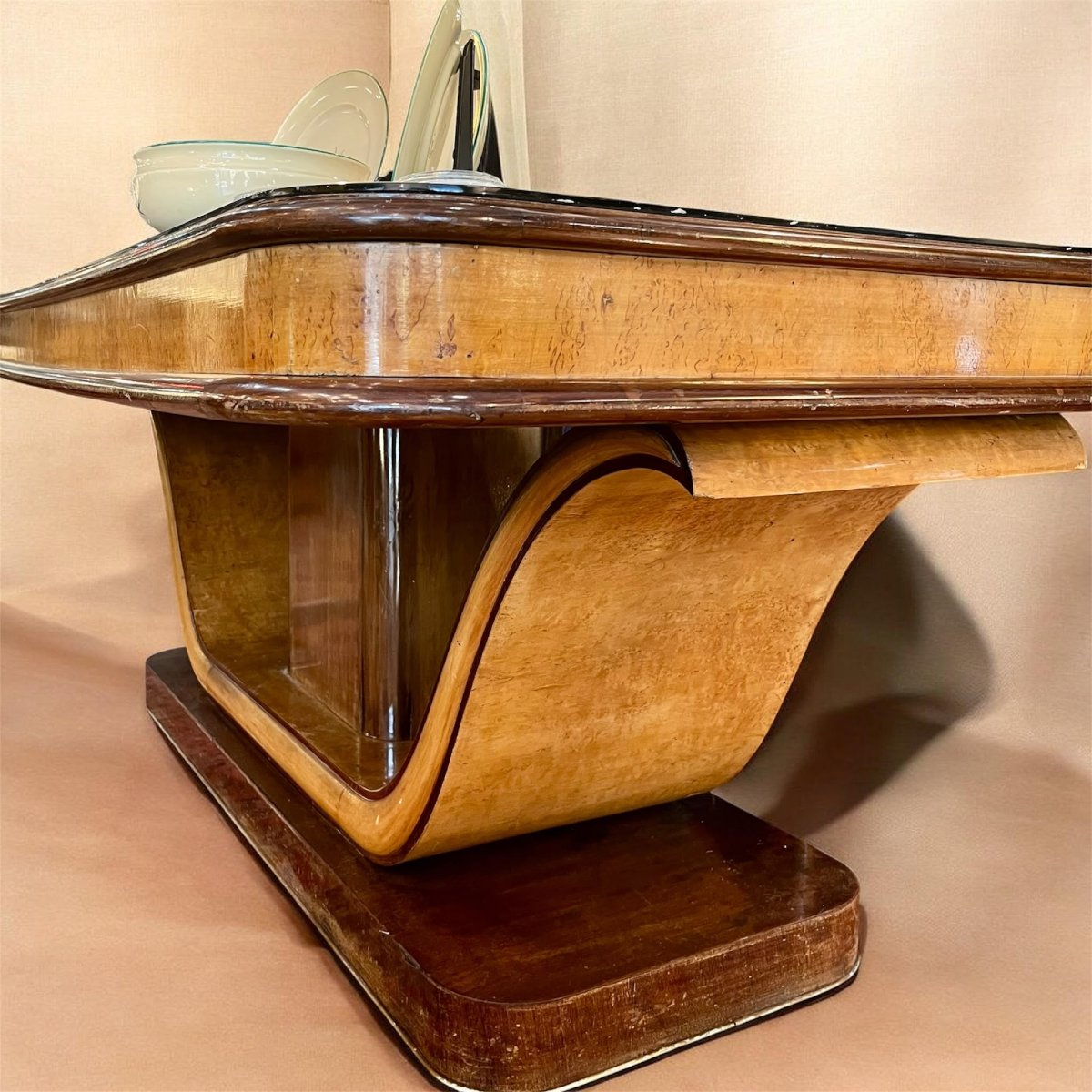 Tavolo 1940 in olmo e palissandro alto design-photo-2
