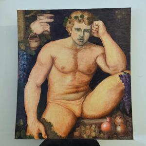 Olio su pannello giovane Bacco del XX secolo