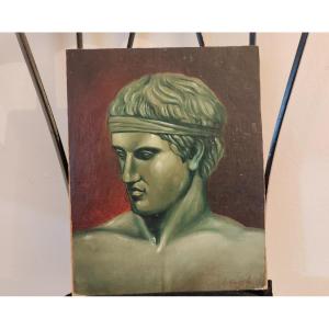 Olio su tela del 1950 volto di atleta