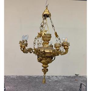 Lampadario in lamierino di bronzo Italia 1850 raro