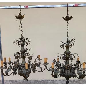 Coppia lampadari 1850 lamierino in rame argento