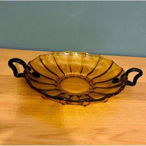 Ciotola in vetro soffiato ambra Josef Hoffman 1920