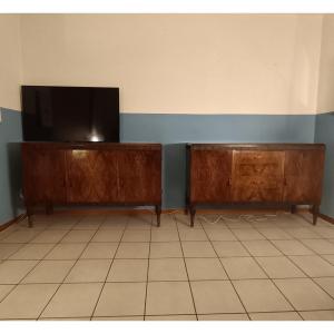 Coppia credenze Art Decò 1950 radica di noce