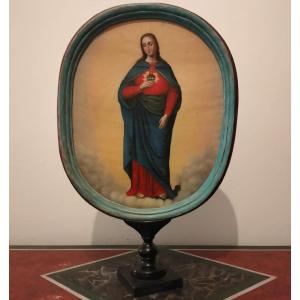 Stendardo da processione olio su tela dell’800 Maria e Gesù