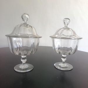 Coppia di scatole con coperchio in vetro soffiato in Murano nel 1920