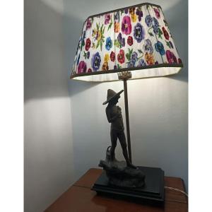 Lampada con pescatorello in bronzo 800 Giovanni Varlese