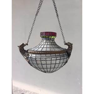 Lanterna ovale fine 800 con vetri stile Tiffany